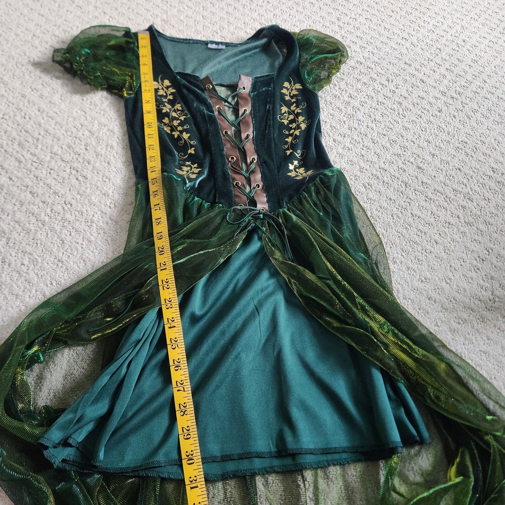 Green Velvet Fairy Renaissance Costume Dress Gold Embroidery Womens size Small - Picture 4 of 9
